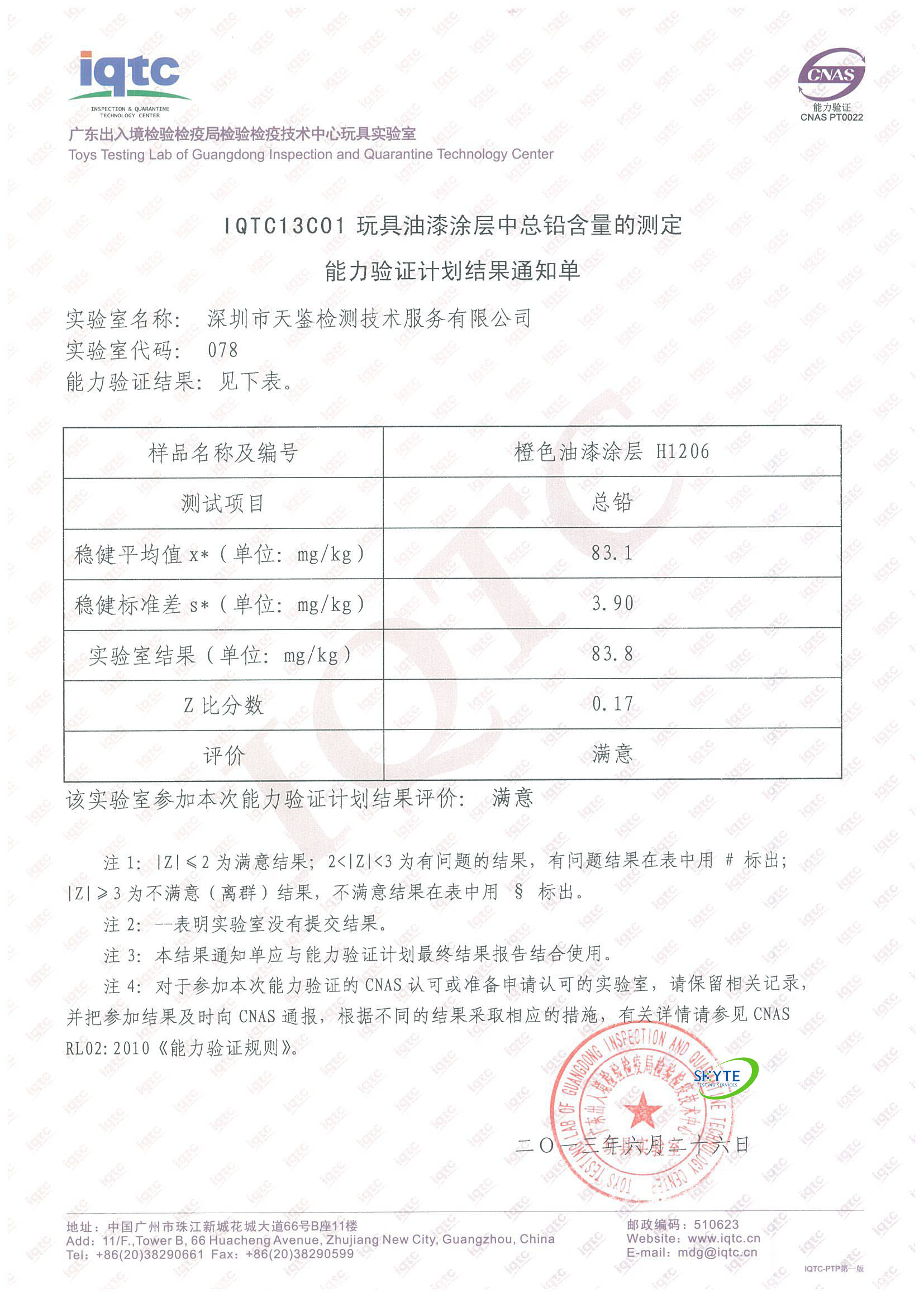 IQTC13C01玩具油漆涂層中總鉛含量的測定能力驗證